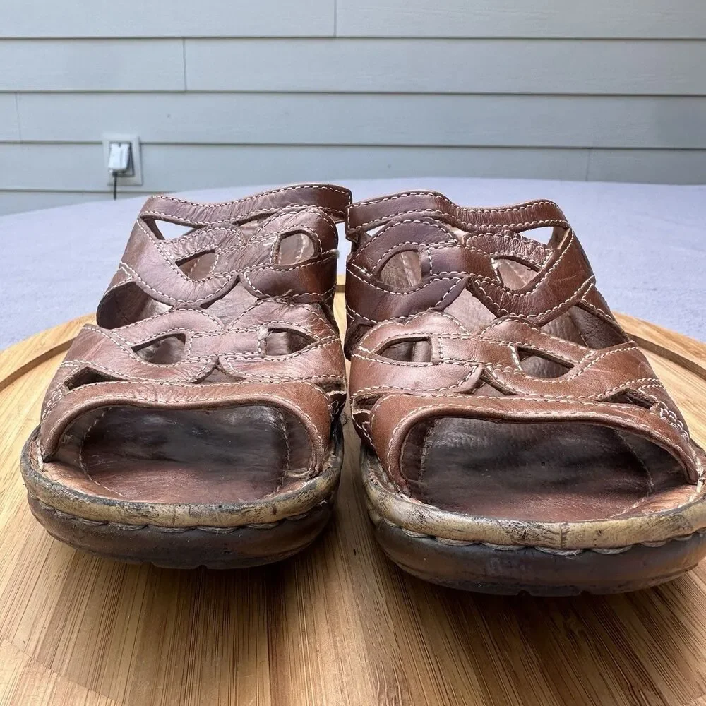 Josef Seibel Catalonia Wedge Sandals Womens Size 38 US 7-7.5 Brown Leather Shoes